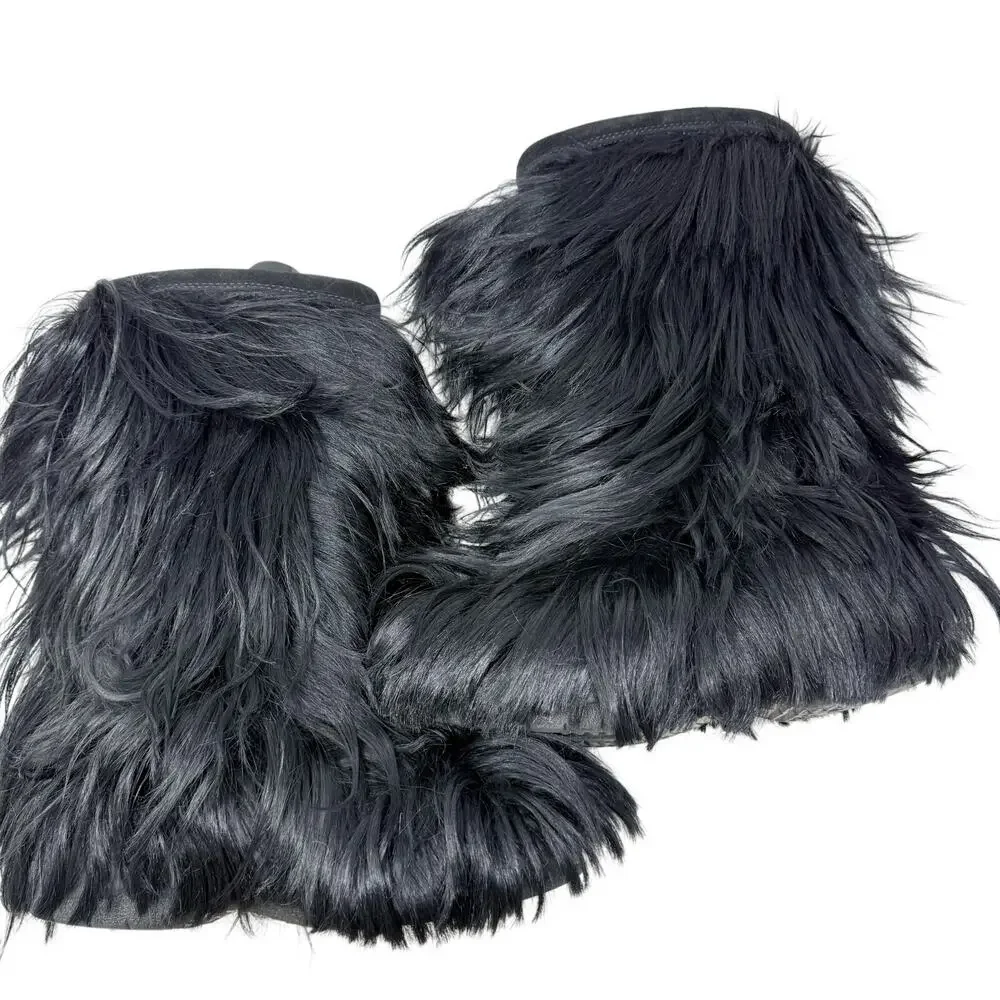 Vintage Tecnica Black Fur Yeti Boots Women' Size 9.5 EUC Pull On Made in Italy